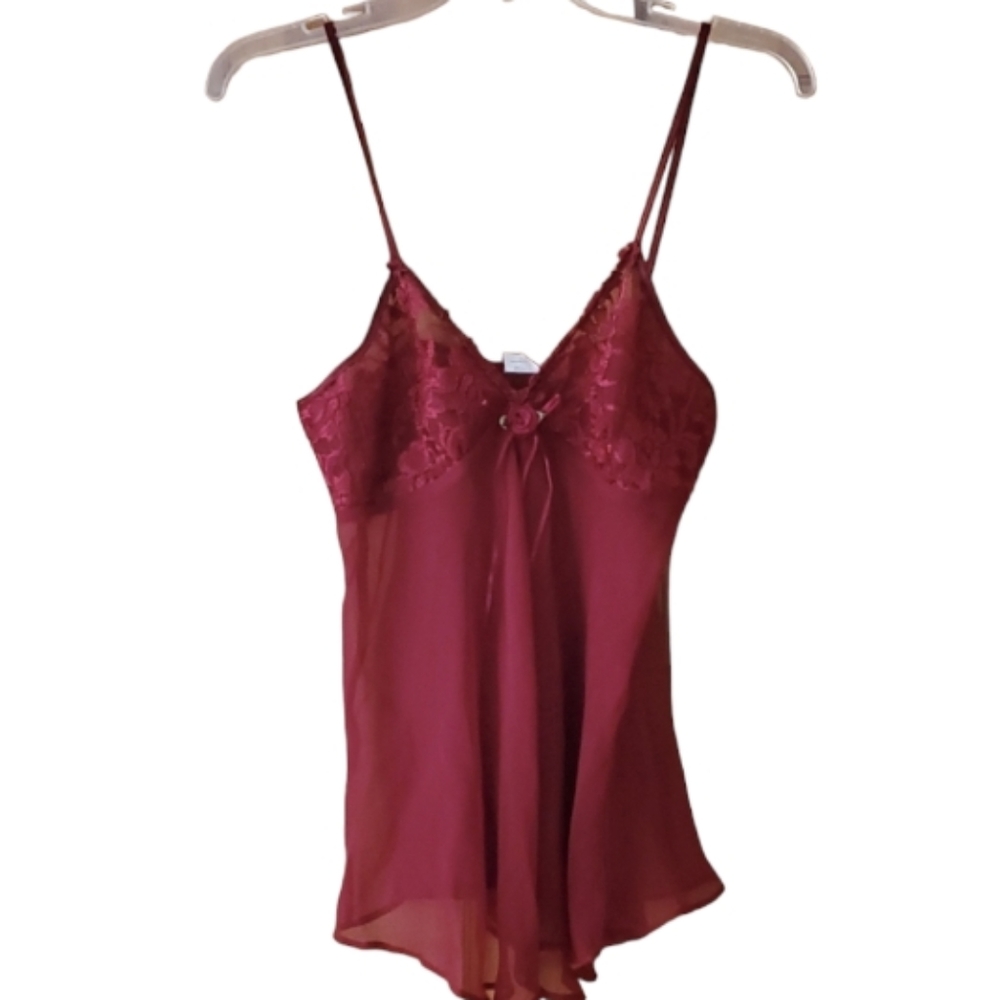 Womans‎ Sheer Burgundy Intimate Lingerie Lace Top Size Small